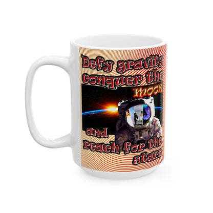 defy conquer reach - White Mug (yellow-orange wave)