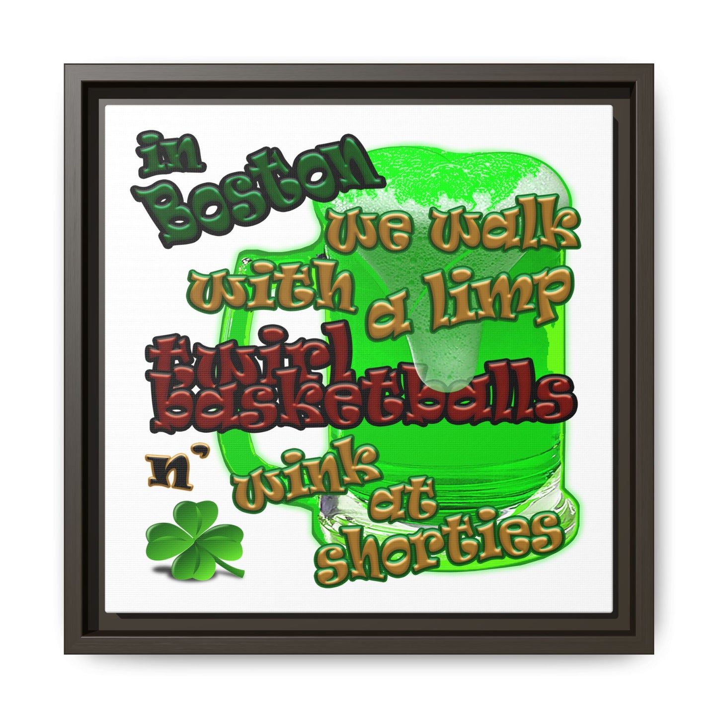 celtics logo - framed canvas art (white)