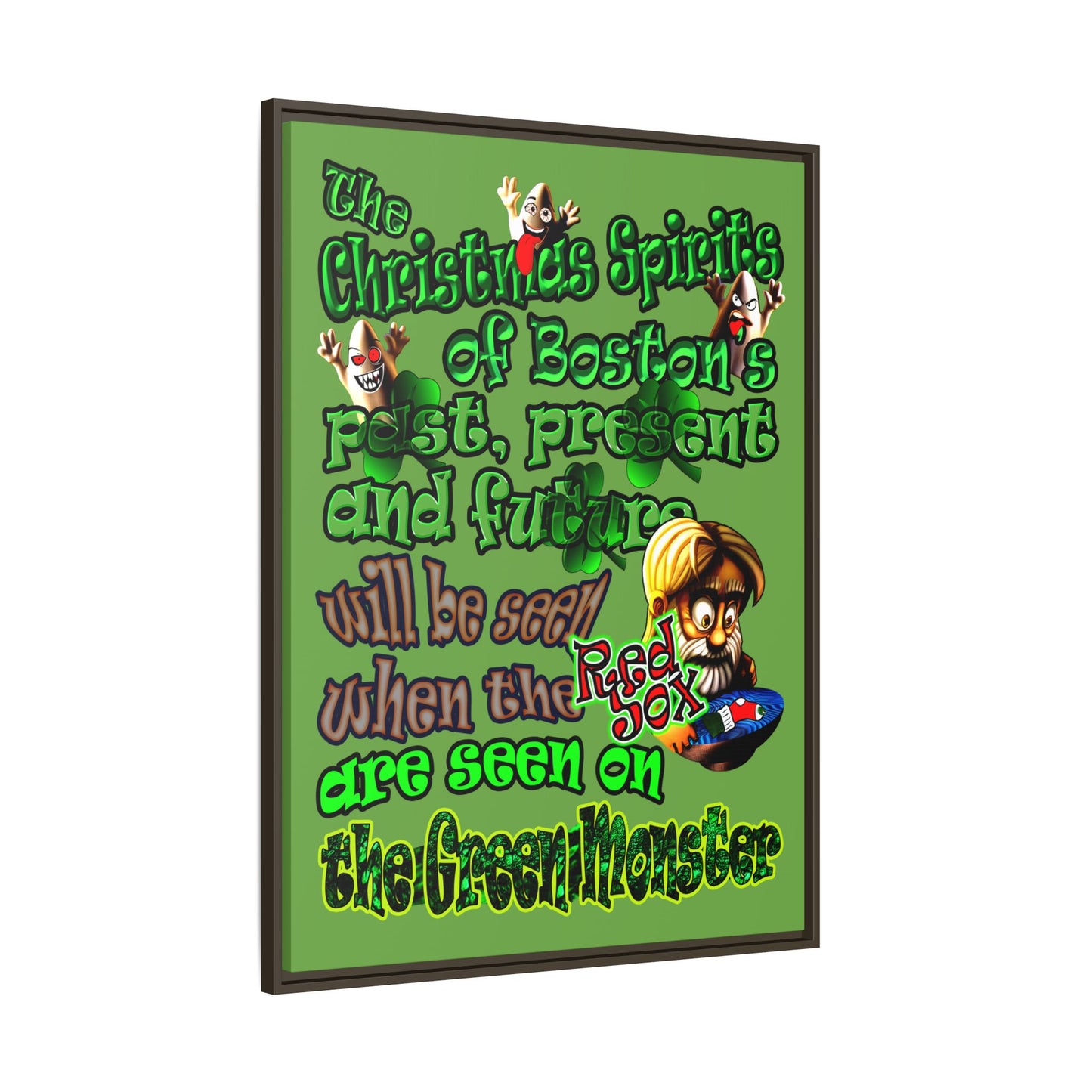 christmas spirits of boston - framed canvas art (green)