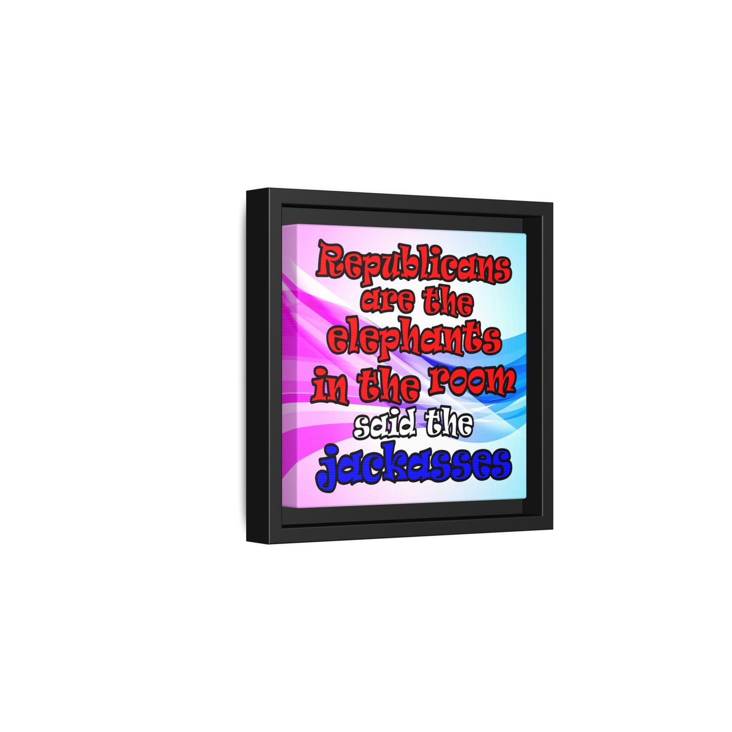 donkeys and elephants - framed canvas art (light blue-pink wave)