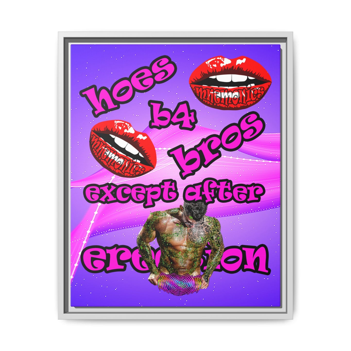 hoes b4 bros - framed canvas art (purple-pink wave)