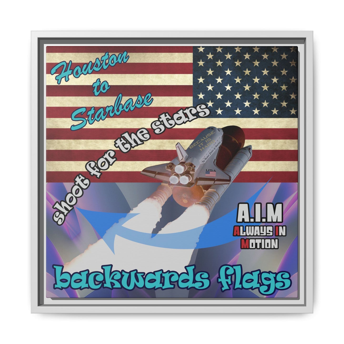 shoot for the stars - framed canvas art (grey-pink wave)