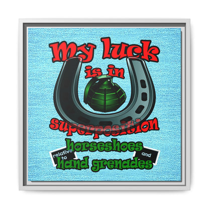 my luck - framed canvas art (faded blue)