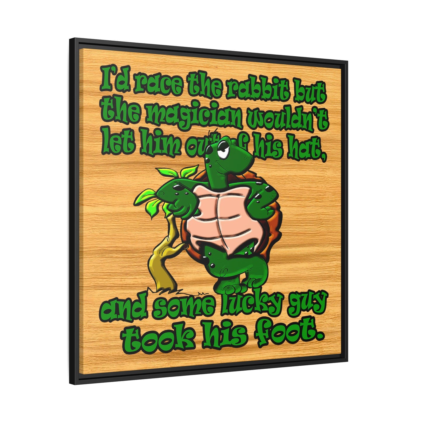 turtle race - framed canvas art (butterscotch wood finish)