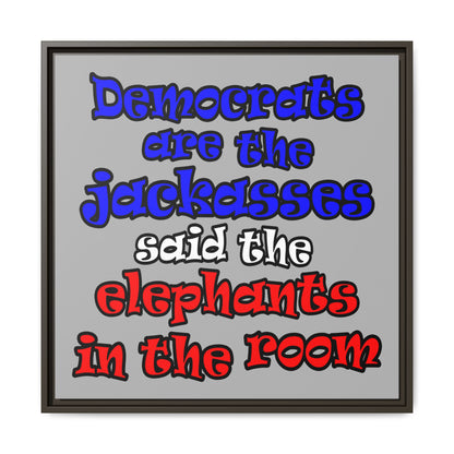 donkeys and elephants - framed canvas art (light grey)