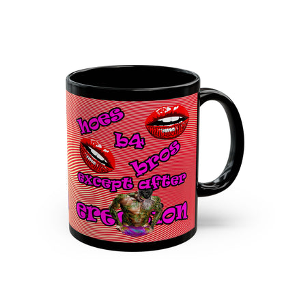 hoes b4 bros - Black Mug (yellow-orange wave)