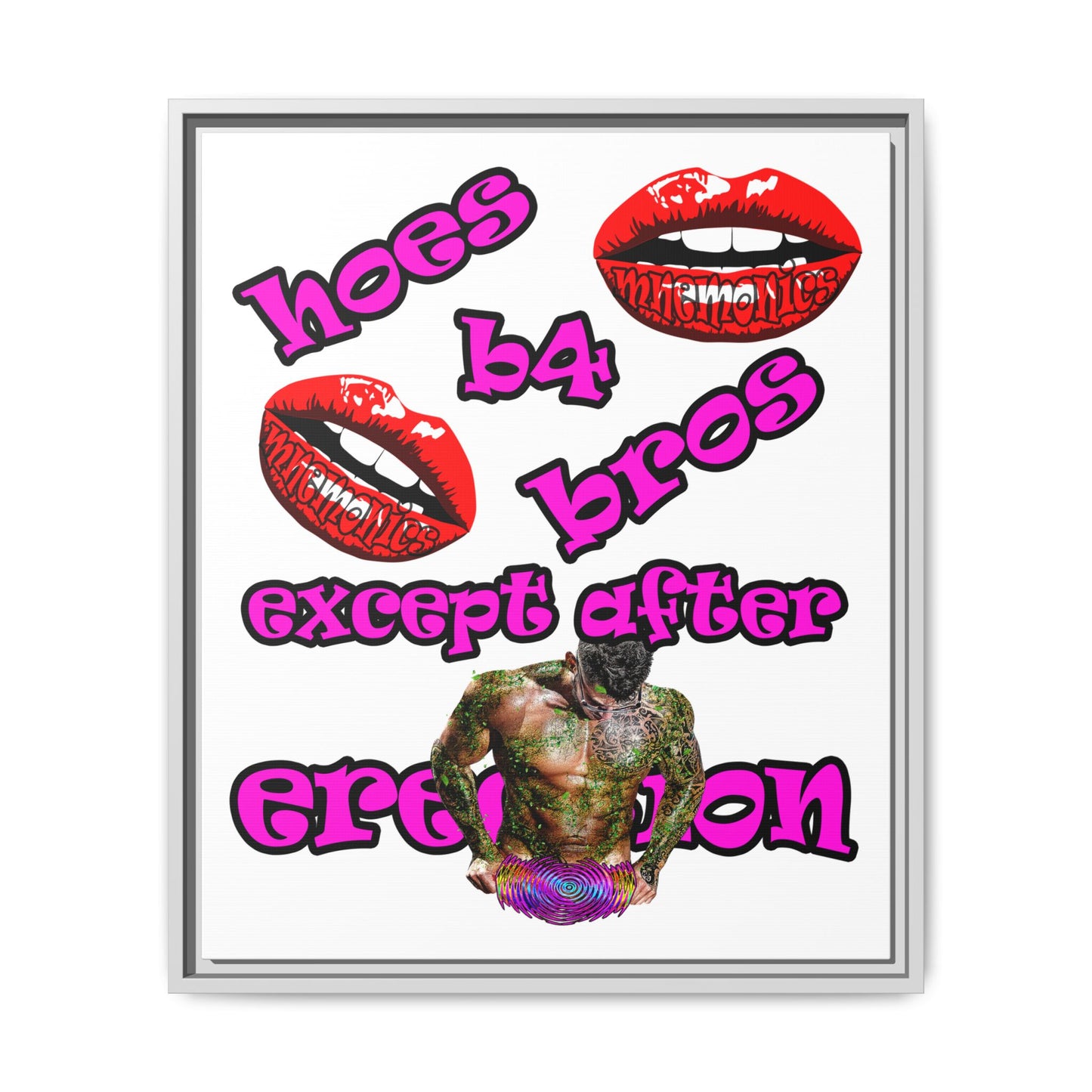 hoes b4 bros - framed canvas art (white)