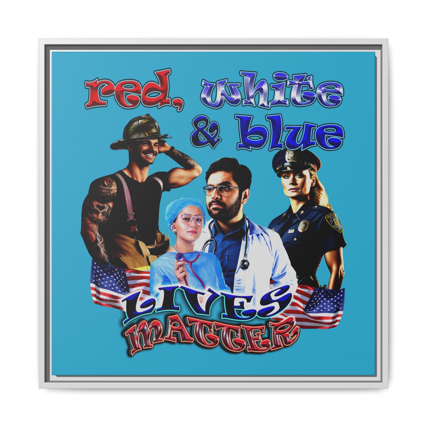 rw&b lives matter - framed canvas art (turquoise)