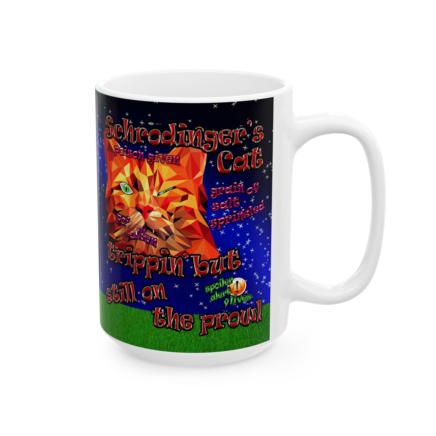 schrodinger's cat - White Mug ('snoops' background)