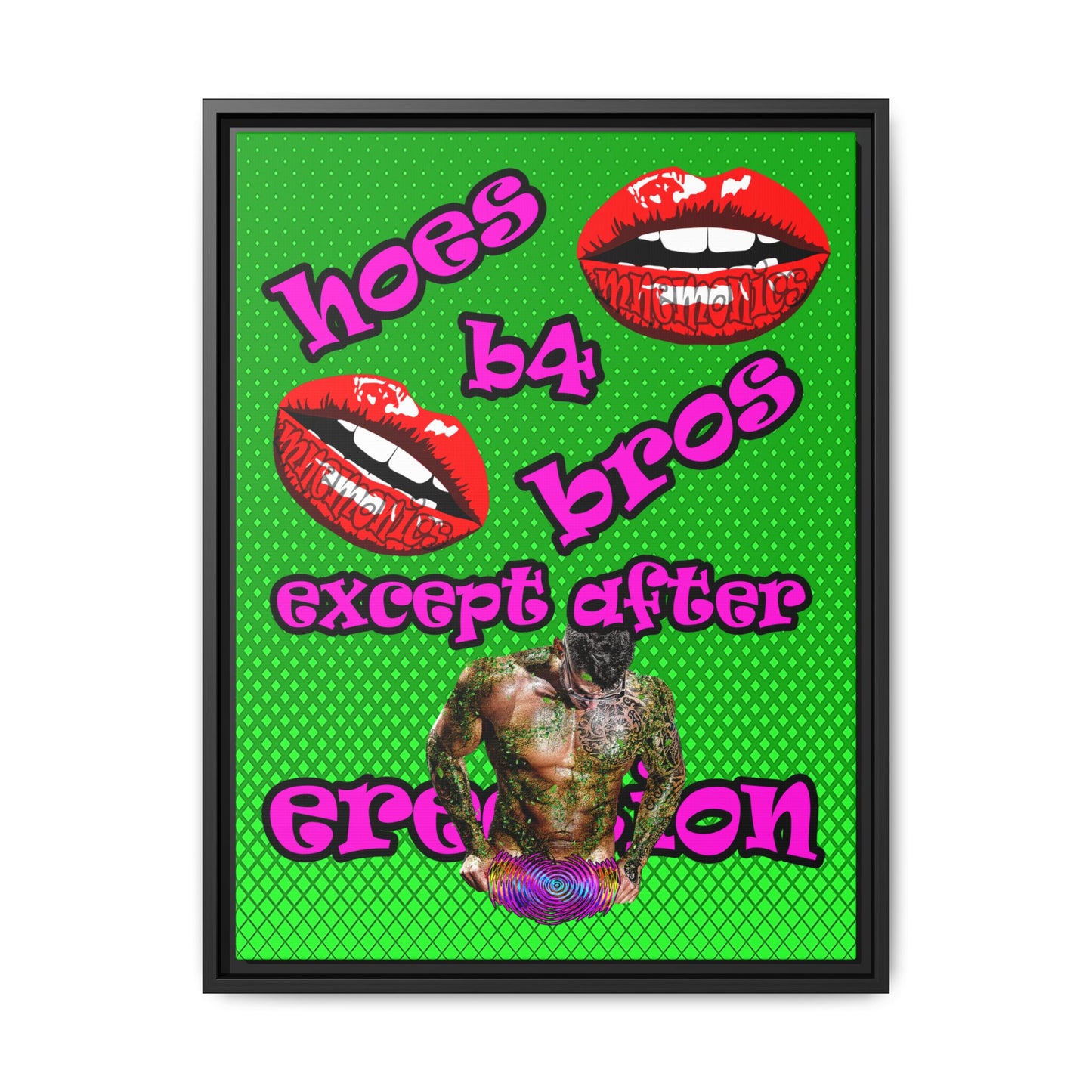 hoes b4 bros - framed canvas art (logo green)