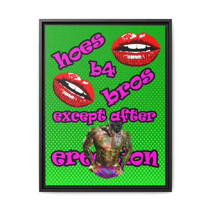 hoes b4 bros - framed canvas art (logo green)
