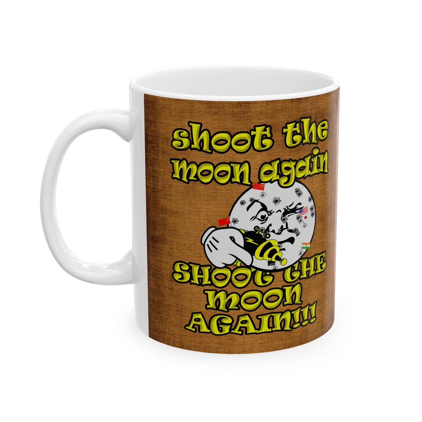 shoot the moon again - White Mug (brown papyrus)
