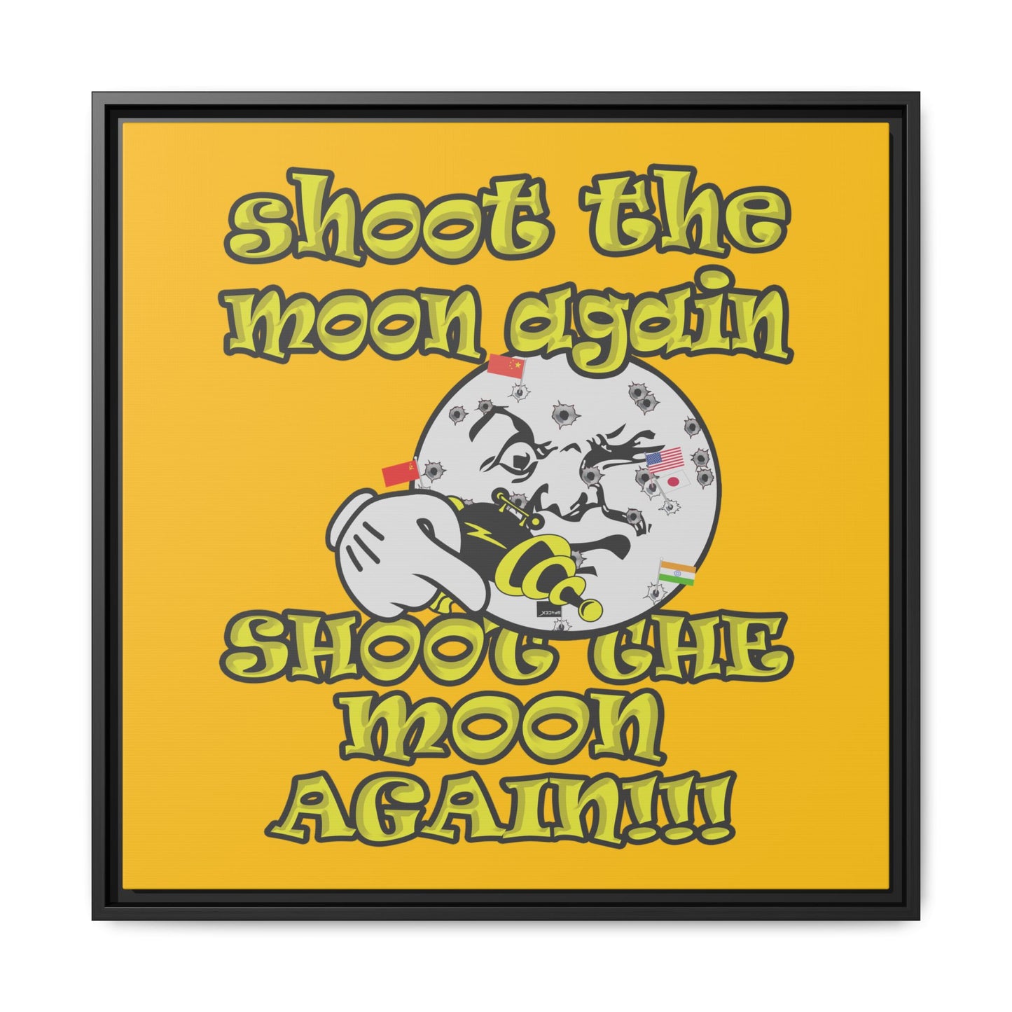 shoot the moon again - framed canvas art (yellow)