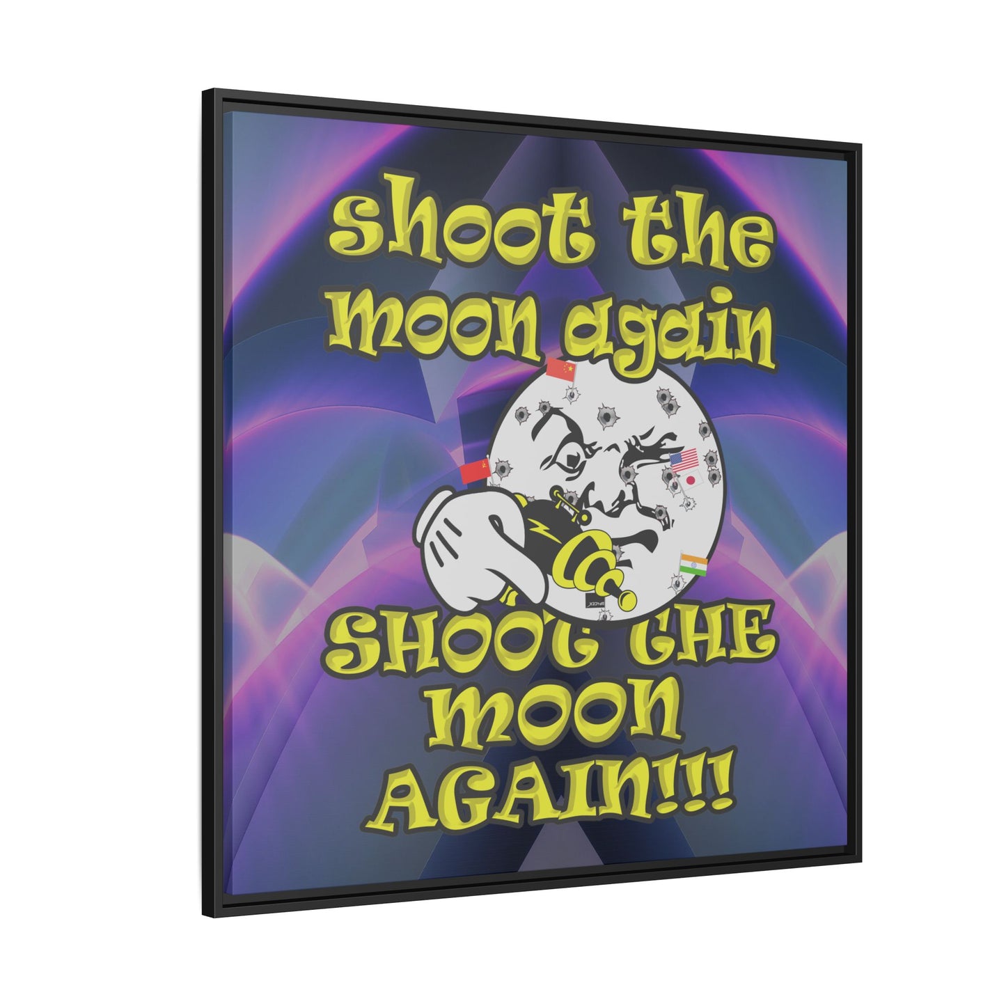 shoot the moon again - framed canvas art (grey-pink wave)