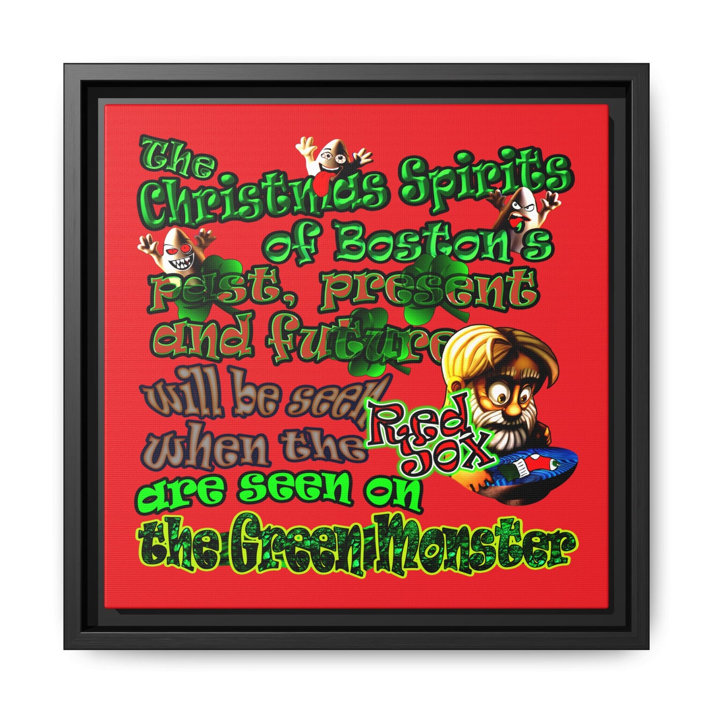 christmas spirits of boston - framed canvas art (red)