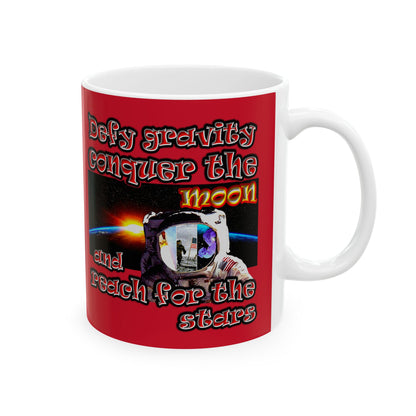 defy conquer reach - White Mug (dark red)