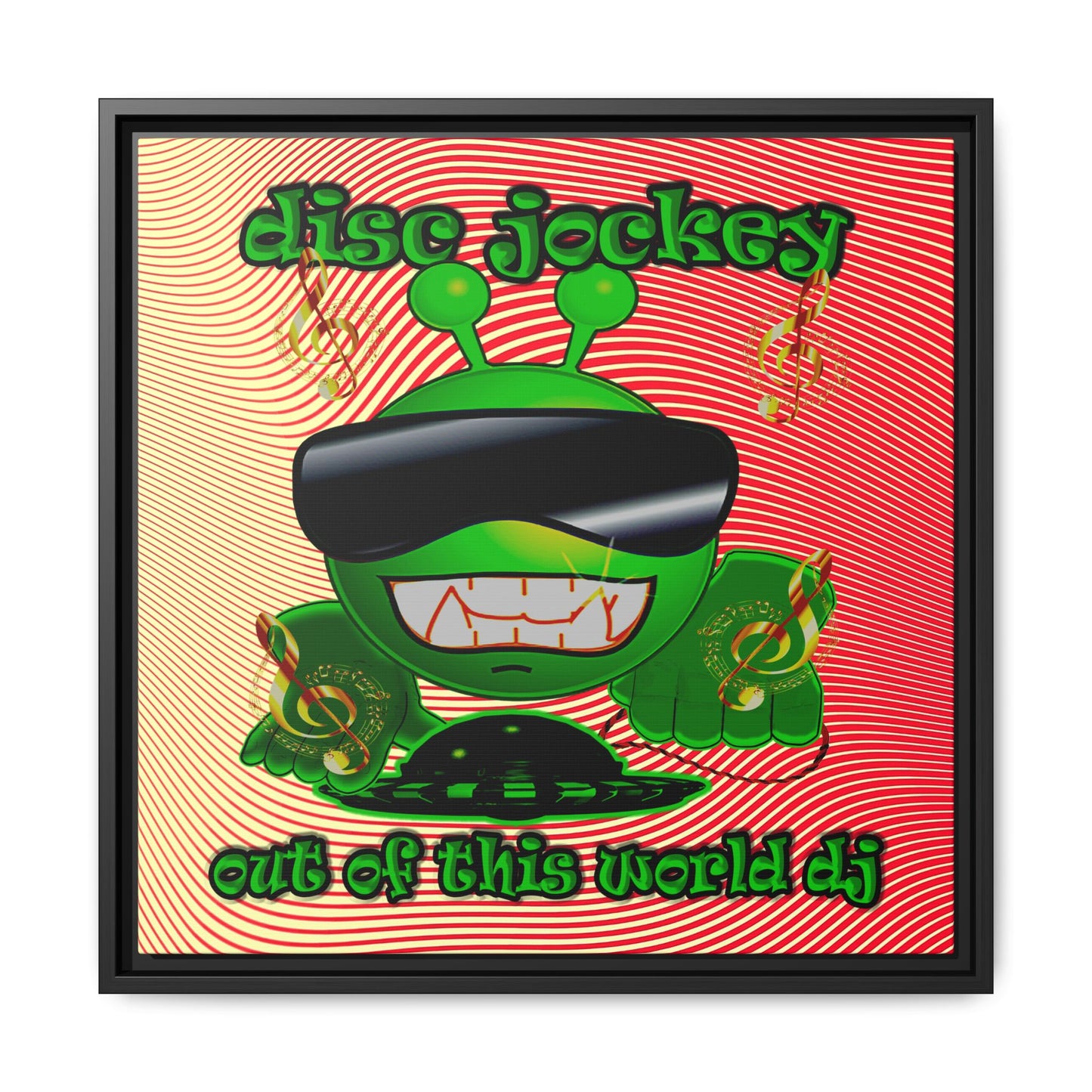 disc jockey - framed canvas art (yellow-orange wave)