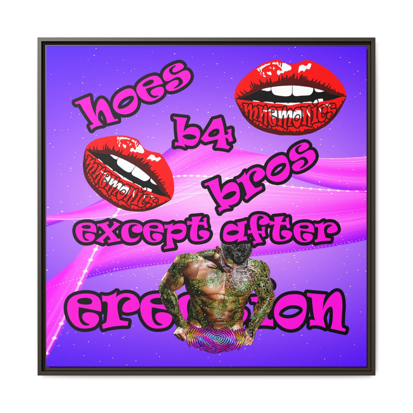hoes b4 bros - framed canvas art (purple-pink wave)