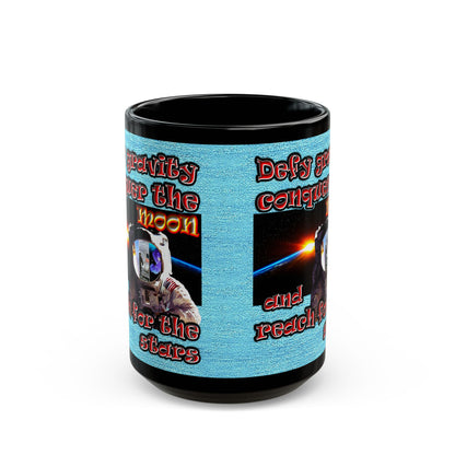 defy conquer reach - Black Mug (faded blue)