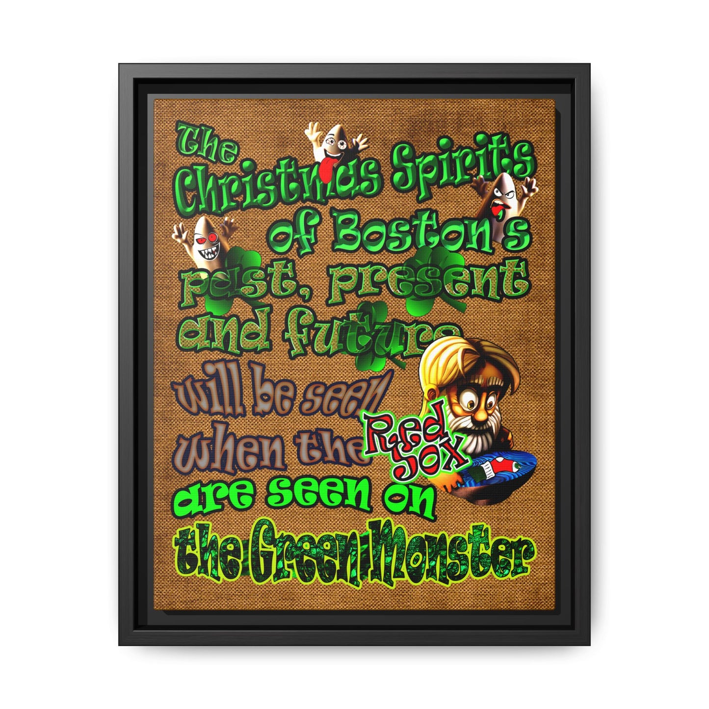 christmas spirits of boston - framed canvas art (brown papyrus)