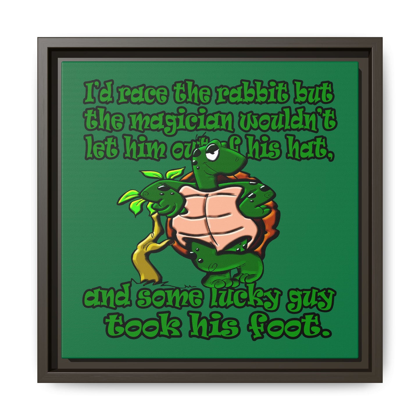turtle race - framed canvas art (dark green)
