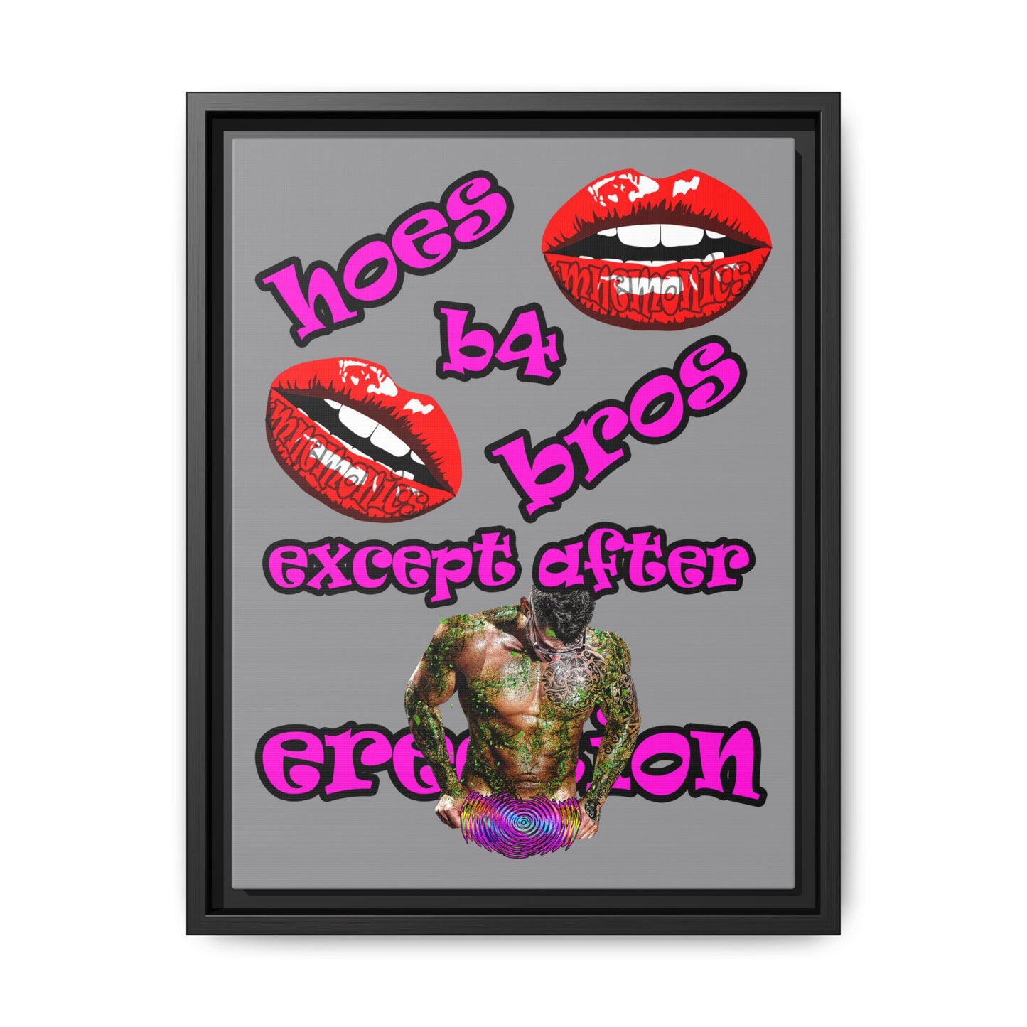 hoes b4 bros - framed canvas art (grey)