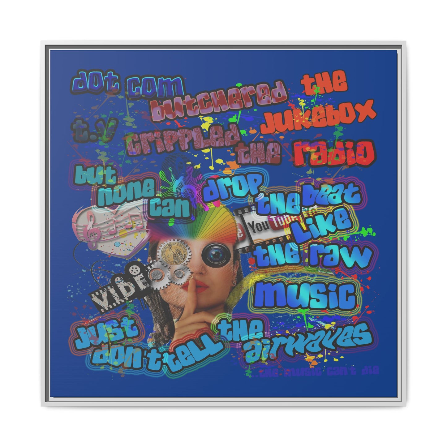 drop the beat - framed canvas art (dark blue)