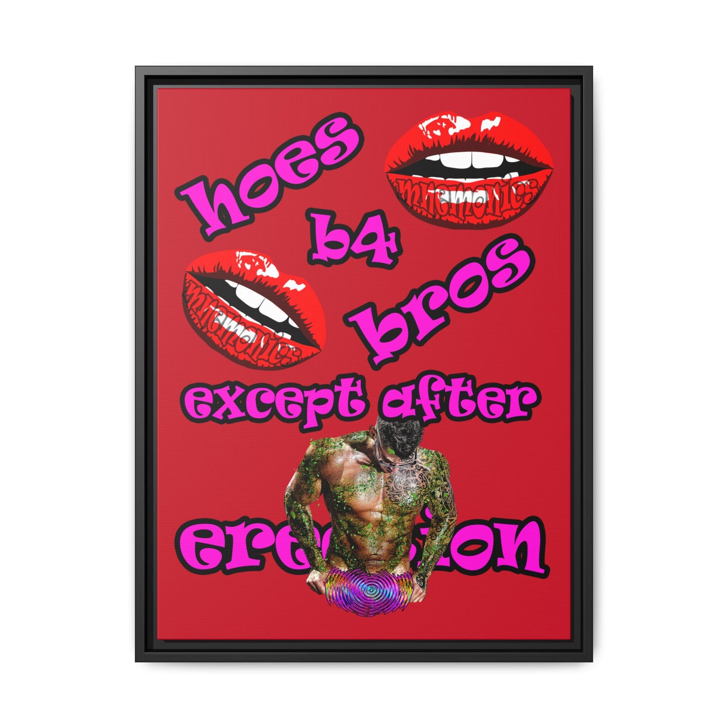 hoes b4 bros - framed canvas art (dark red)