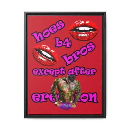 hoes b4 bros - framed canvas art (dark red)