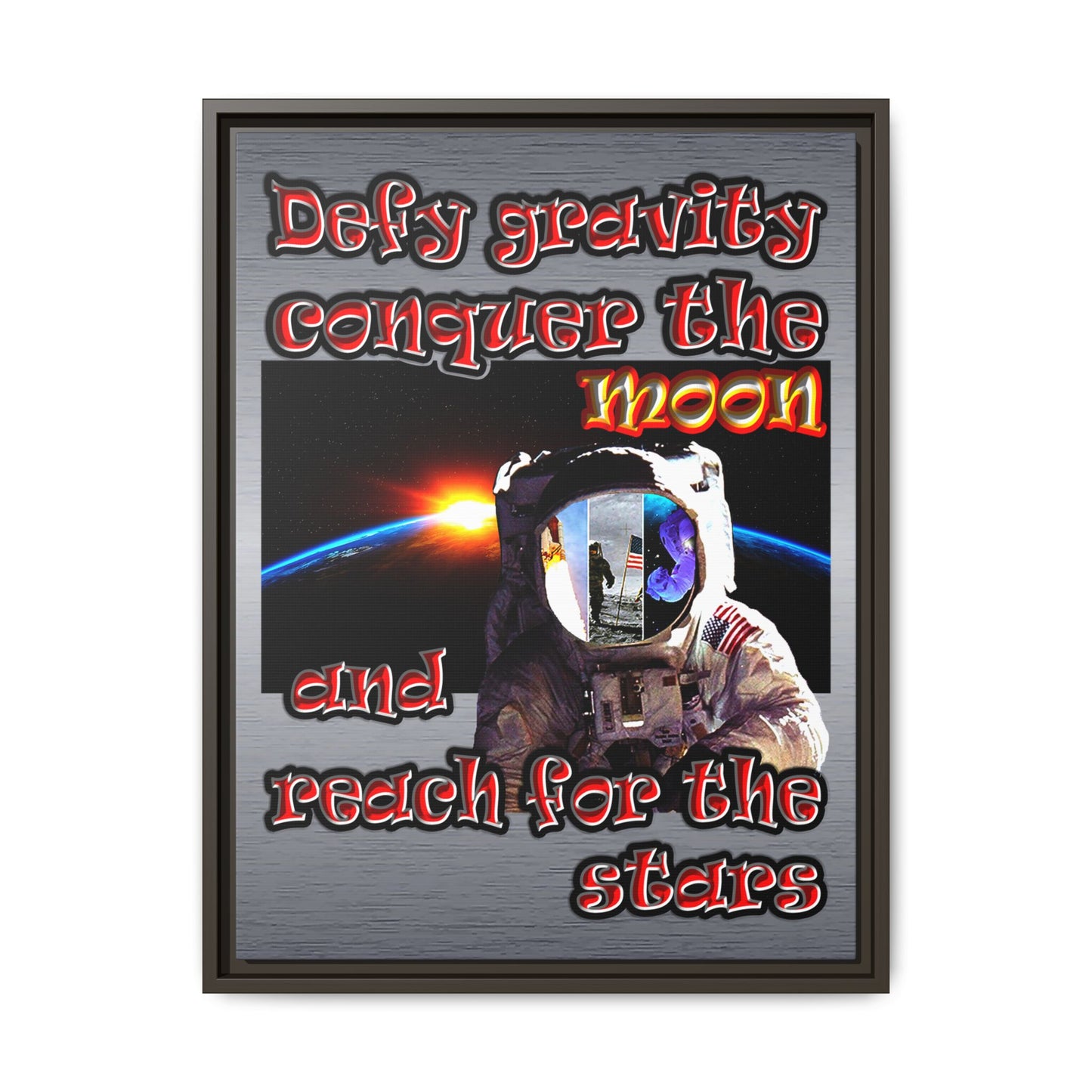 defy conquer reach - framed canvas art (brushed nickel)