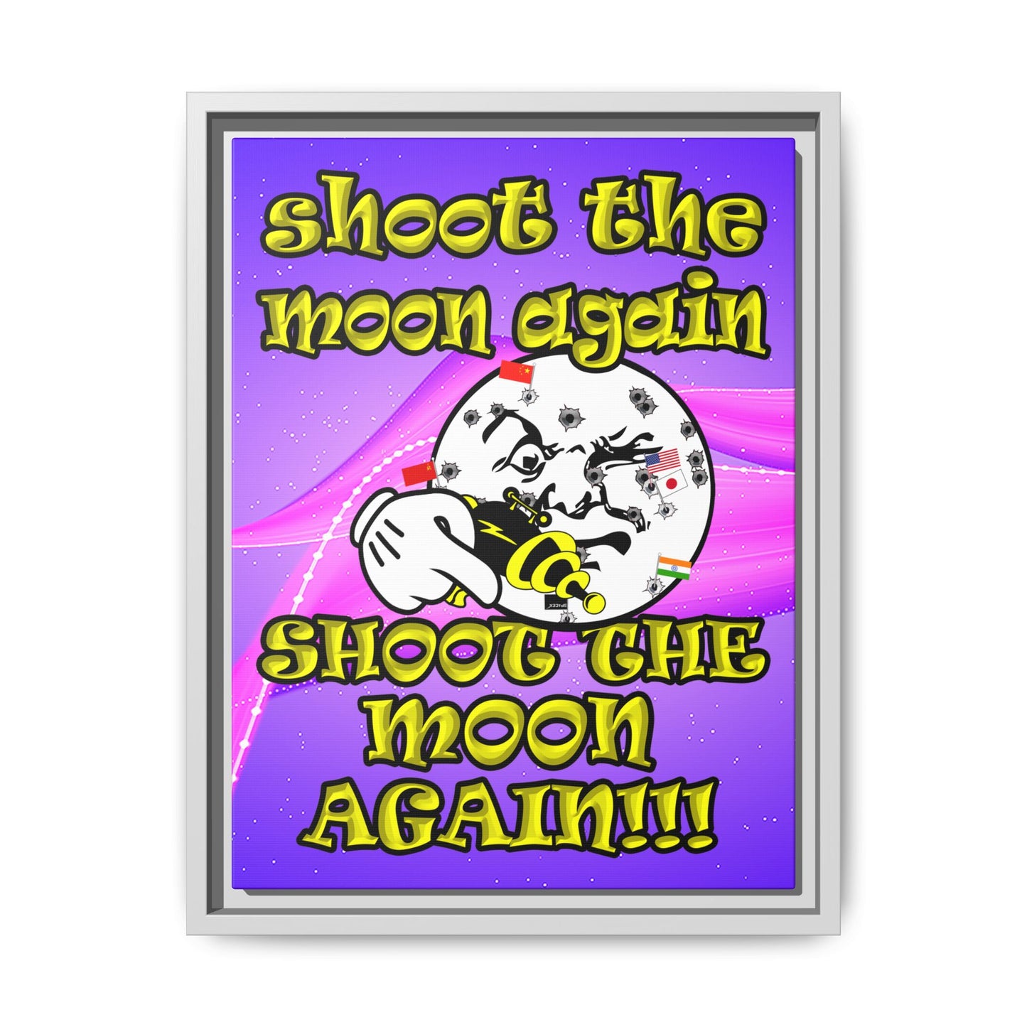 shoot the moon again - framed canvas art (purple-pink wave)