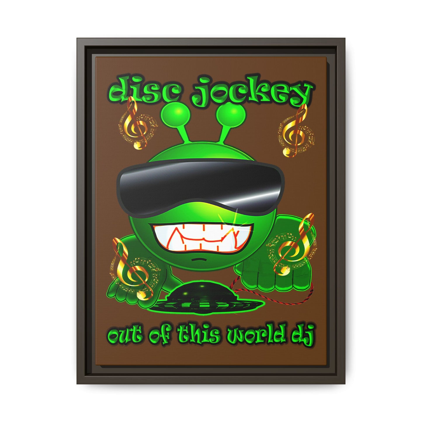 disc jockey - framed canvas art (brown)
