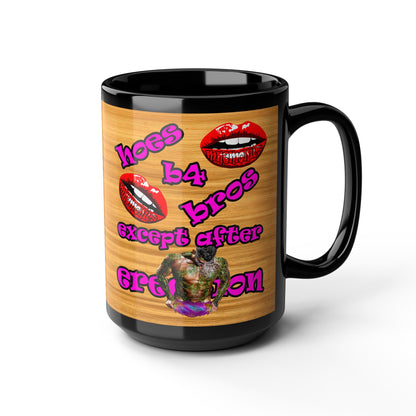 hoes b4 bros - Black Mug (butterscotch wood finish)