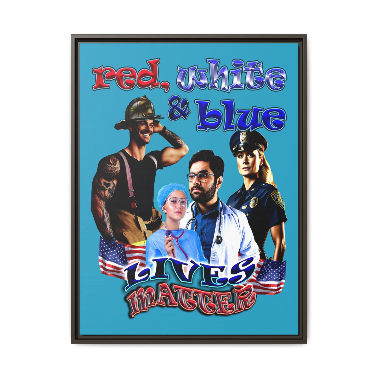 rw&b lives matter - framed canvas art (turquoise)