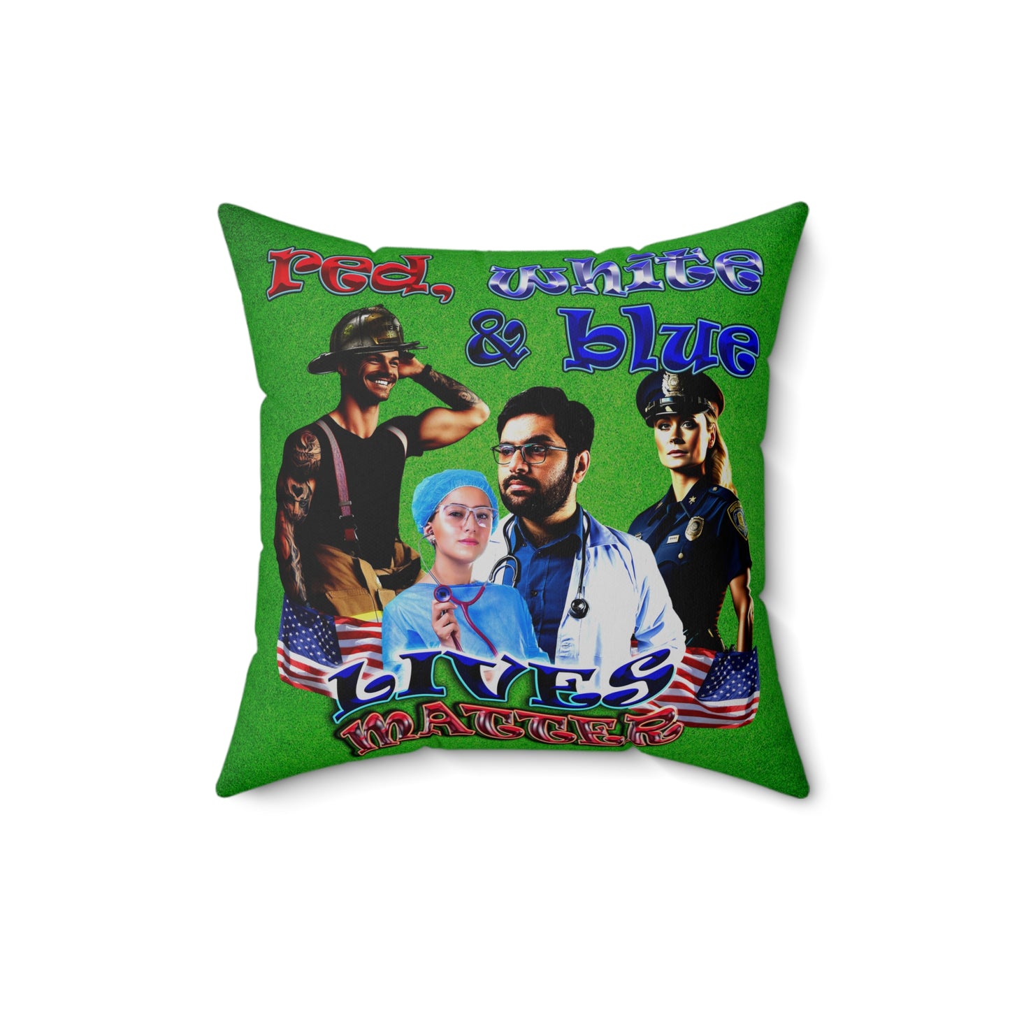 rw&b lives matter - Spun Polyester Square Pillow - (green turf)