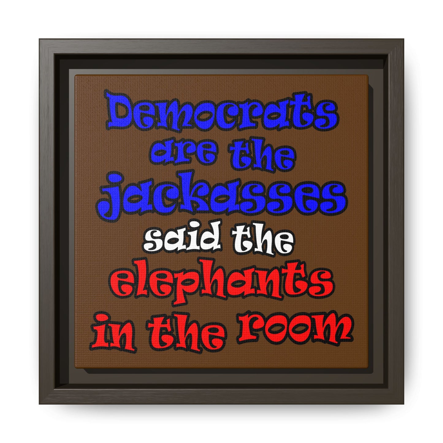 donkeys and elephants - framed canvas art (brown)