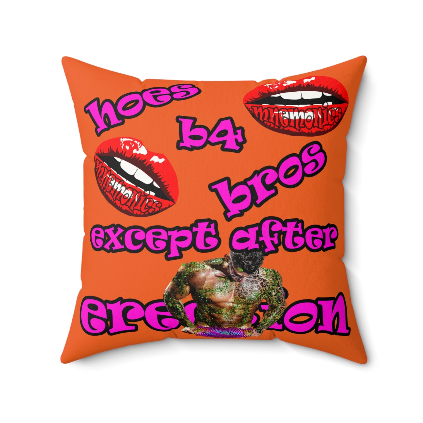 hoes b4 bros - Faux Suede Square Pillow - (orange)