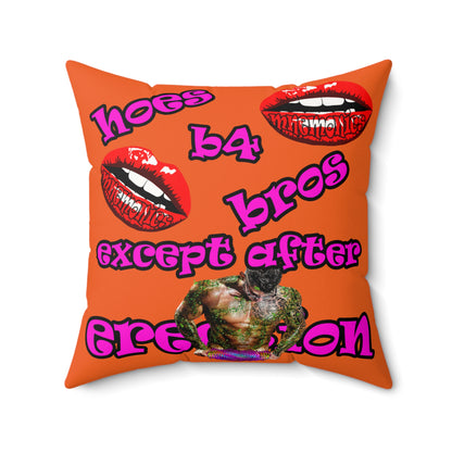 hoes b4 bros - Faux Suede Square Pillow - (orange)