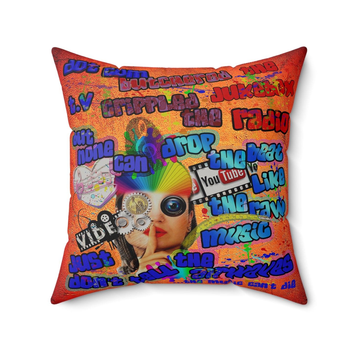 drop the beat - Faux Suede Square Pillow - (burnt orange)
