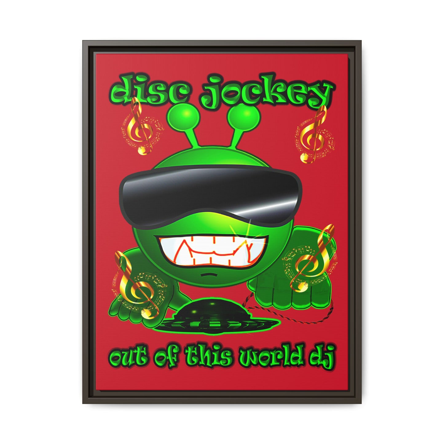 disc jockey - framed canvas art (dark red)