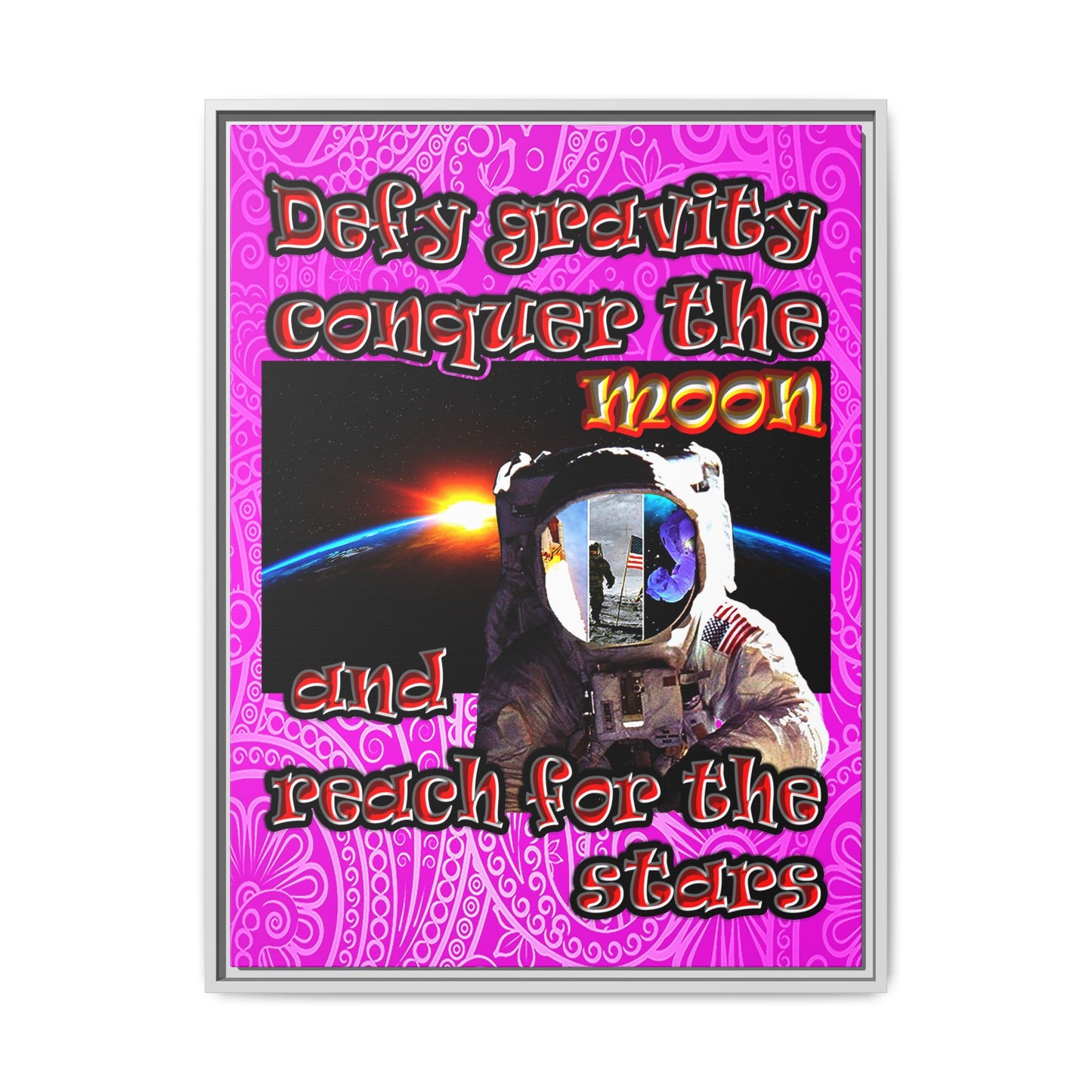 defy conquer reach - framed canvas art (pink swirl)