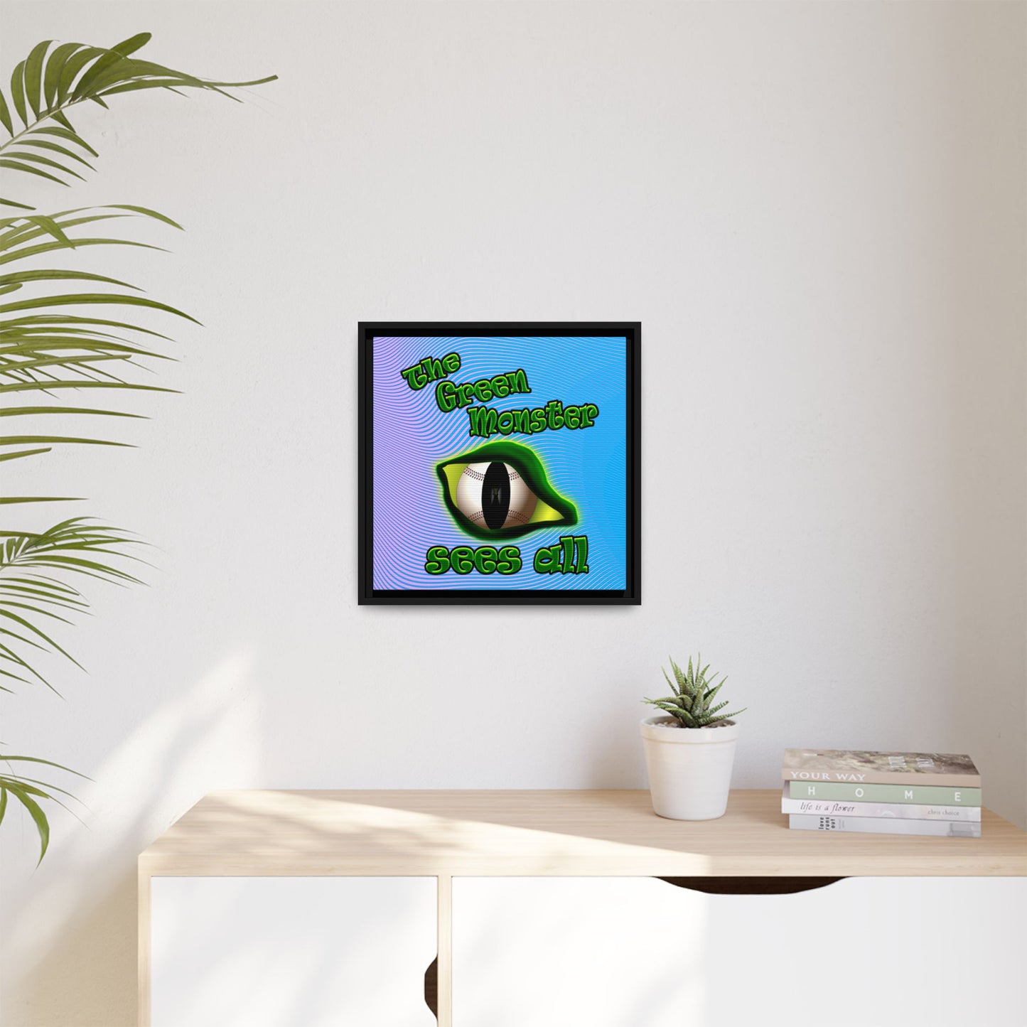 green monster - framed canvas art (light blue-purple wave)