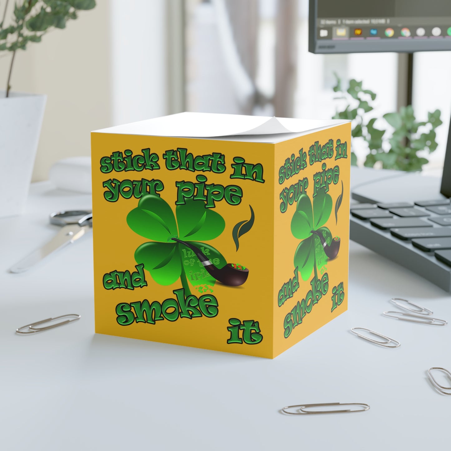 stick that in your pipe and smoke it - note cube (yellow)