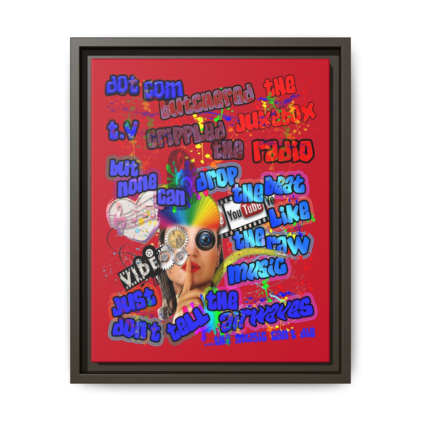 drop the beat - framed canvas art (dark red)