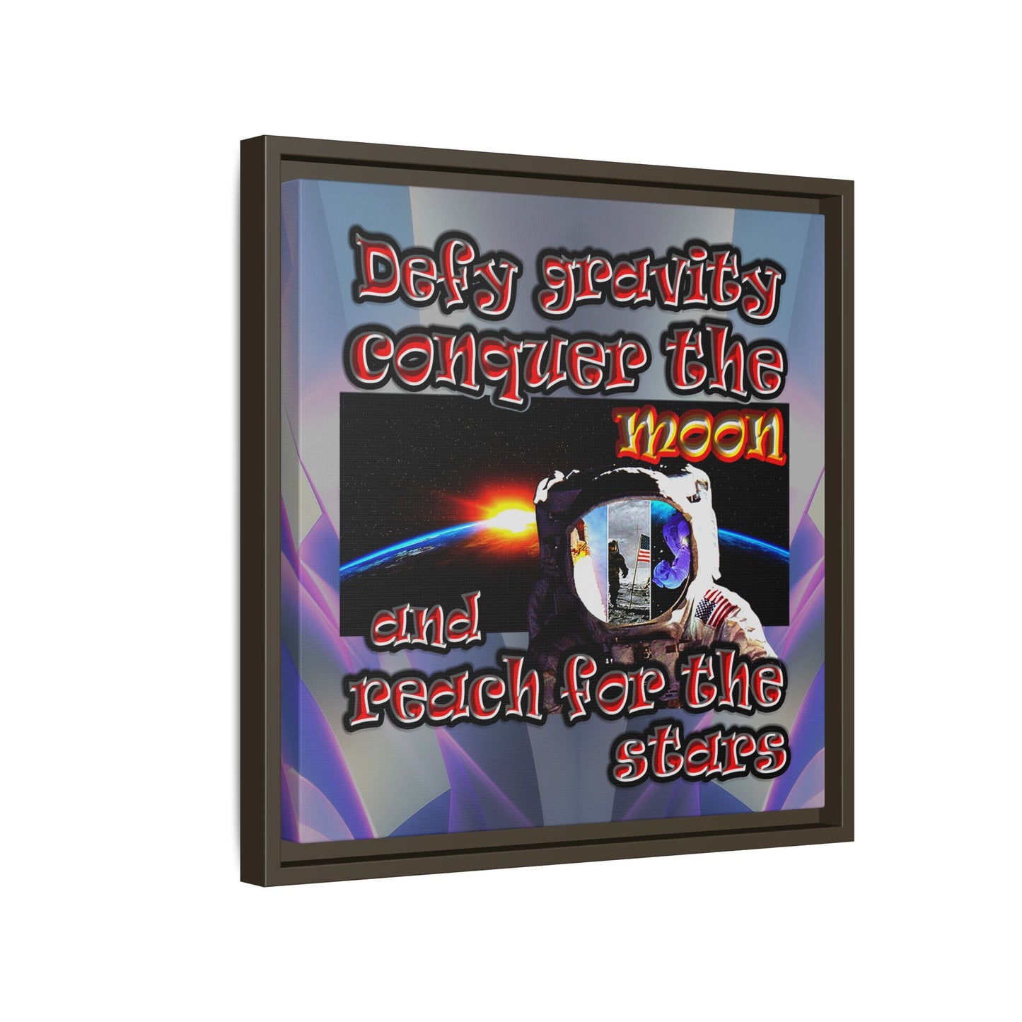 defy conquer reach - framed canvas art (grey-pink wave)