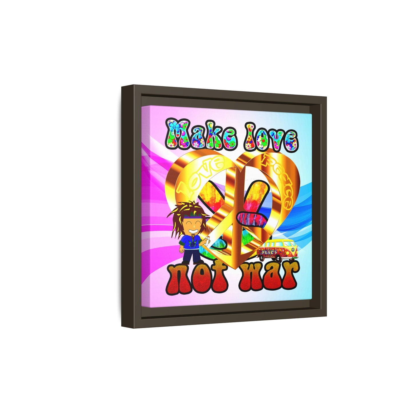 love peace - framed canvas art (light blue-pink wave)