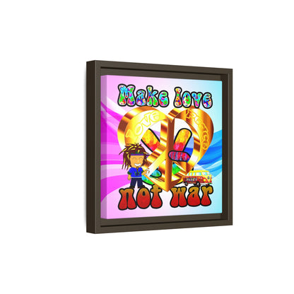 love peace - framed canvas art (light blue-pink wave)