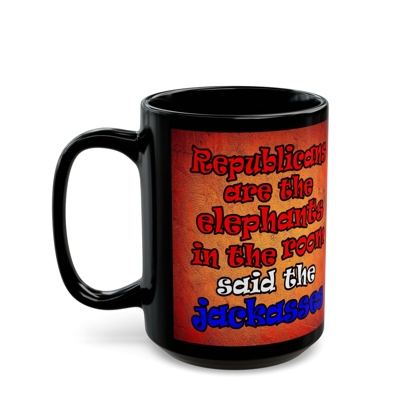 donkeys and elephants - Black Mug (burnt orange)