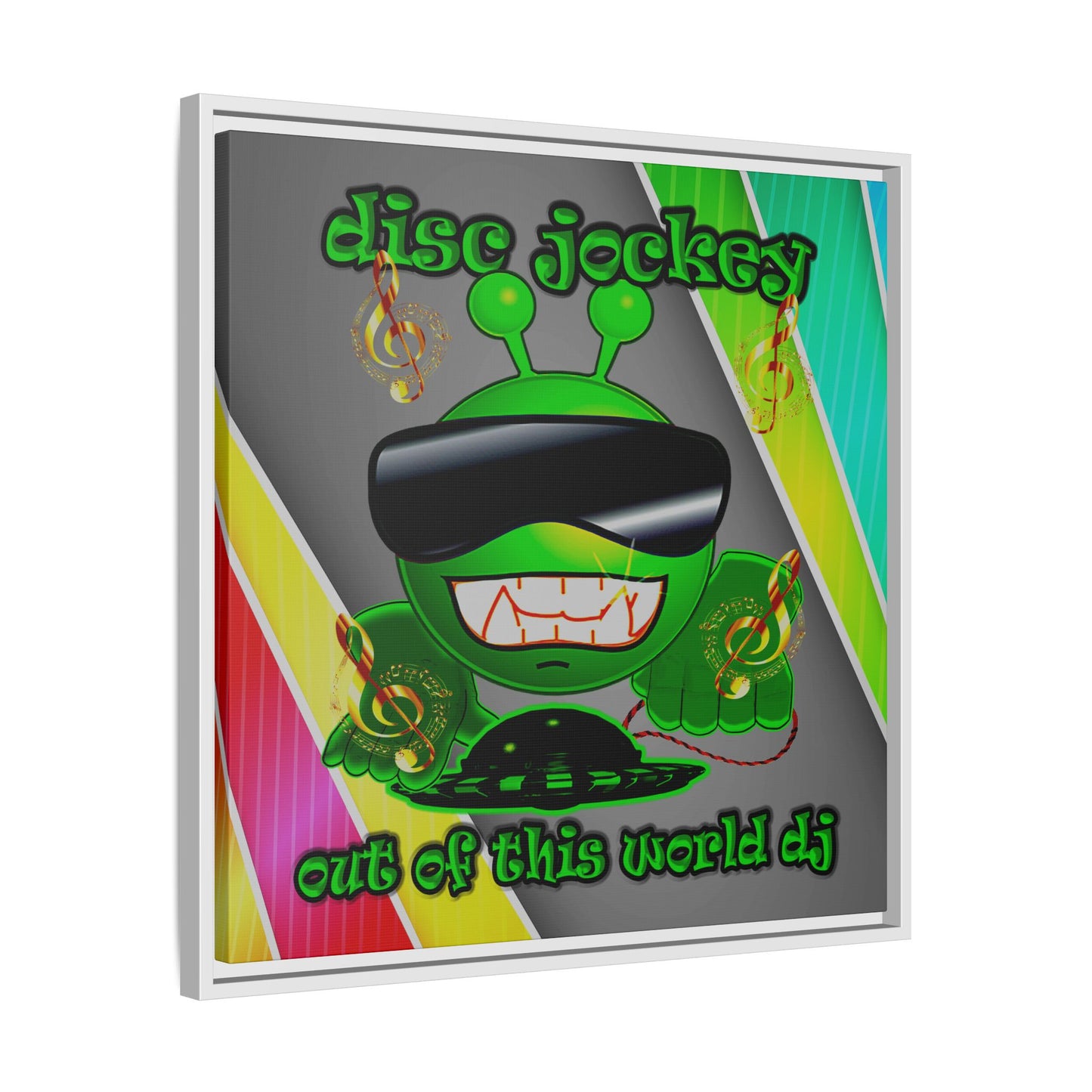 disc jockey - framed canvas art (rainbow split)