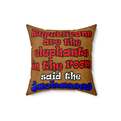 donkeys and elephants - Spun Polyester Square Pillow - (dichromatic brown papyrus)